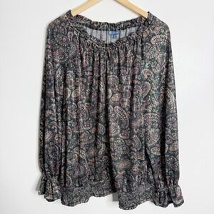 NWOT Democracy Paisley‎ Print Metallic Elasticized Blouse 2X Boho Cottagecore